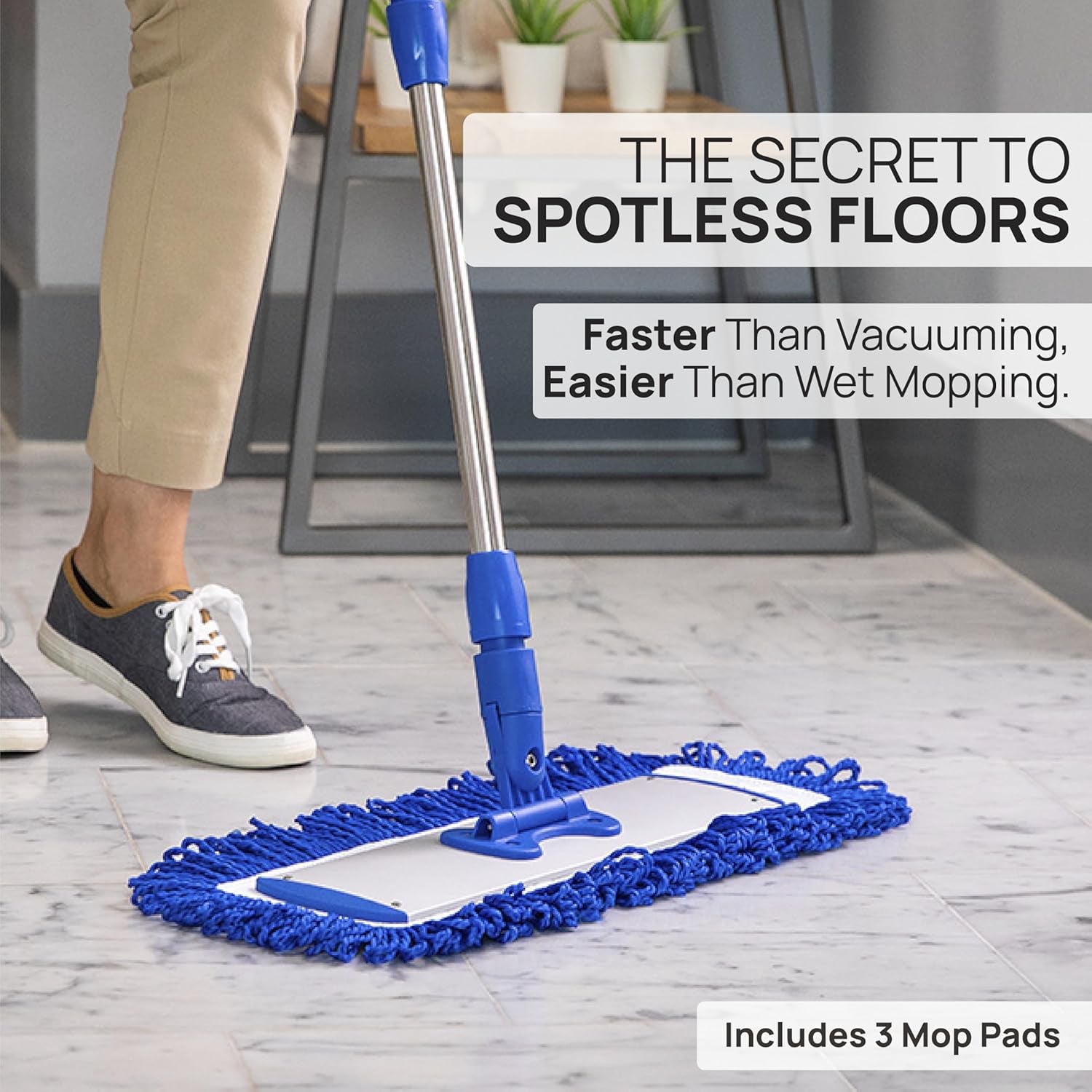 18-Inch Professional Microfiber Hardwood Floor Mop - Efficient Dust and Wet Mopping for Hardwood, Tile, Laminate, and Vinyl with Three Washable Pads, No Buckets Required