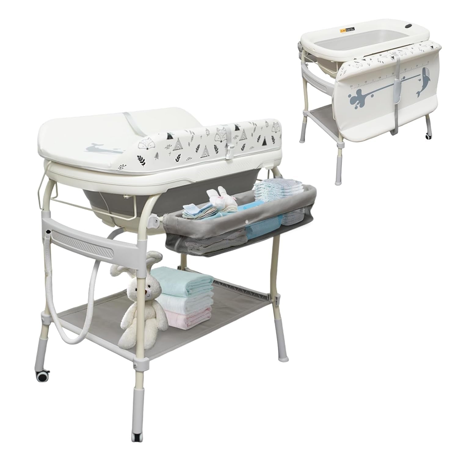 DEYGIA 2-in-1 Baby Bathtub & Changing Table – Adjustable Waterproof Diaper Station with Storage