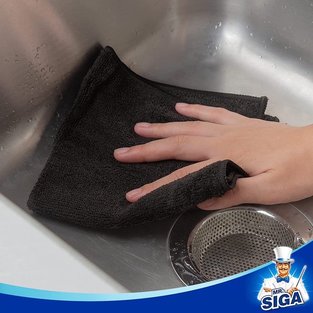 MR.SIGA Microfiber Cleaning Cloth, All-Purpose Microfiber Towels, Streak Free Cleaning Rags, Pack of 12, Black, Size 32 X 32 Cm(12.6 X 12.6 Inch)