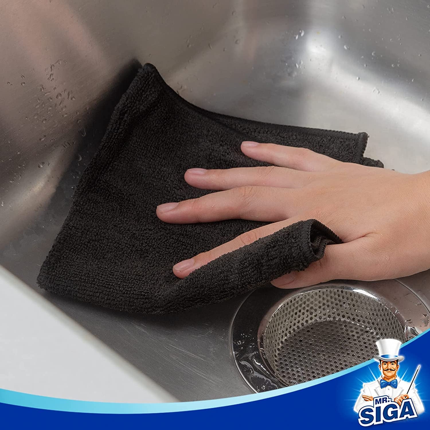 MR.SIGA Microfiber Cleaning Cloth, All-Purpose Microfiber Towels, Streak Free Cleaning Rags, Pack of 12, Black, Size 32 X 32 Cm(12.6 X 12.6 Inch)