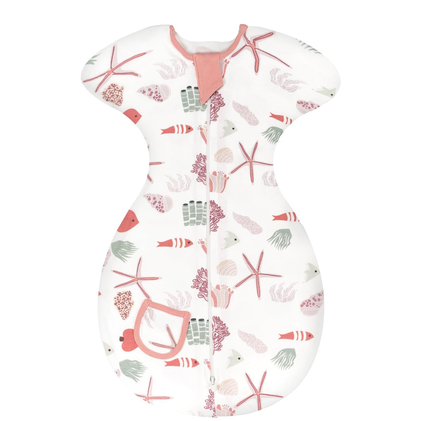 ZIGJOY Baby Transition Swaddle Sack – 0.5 TOG Cotton Sleep Sack with 2-Way Zipper (Coral, 0–3 Months)