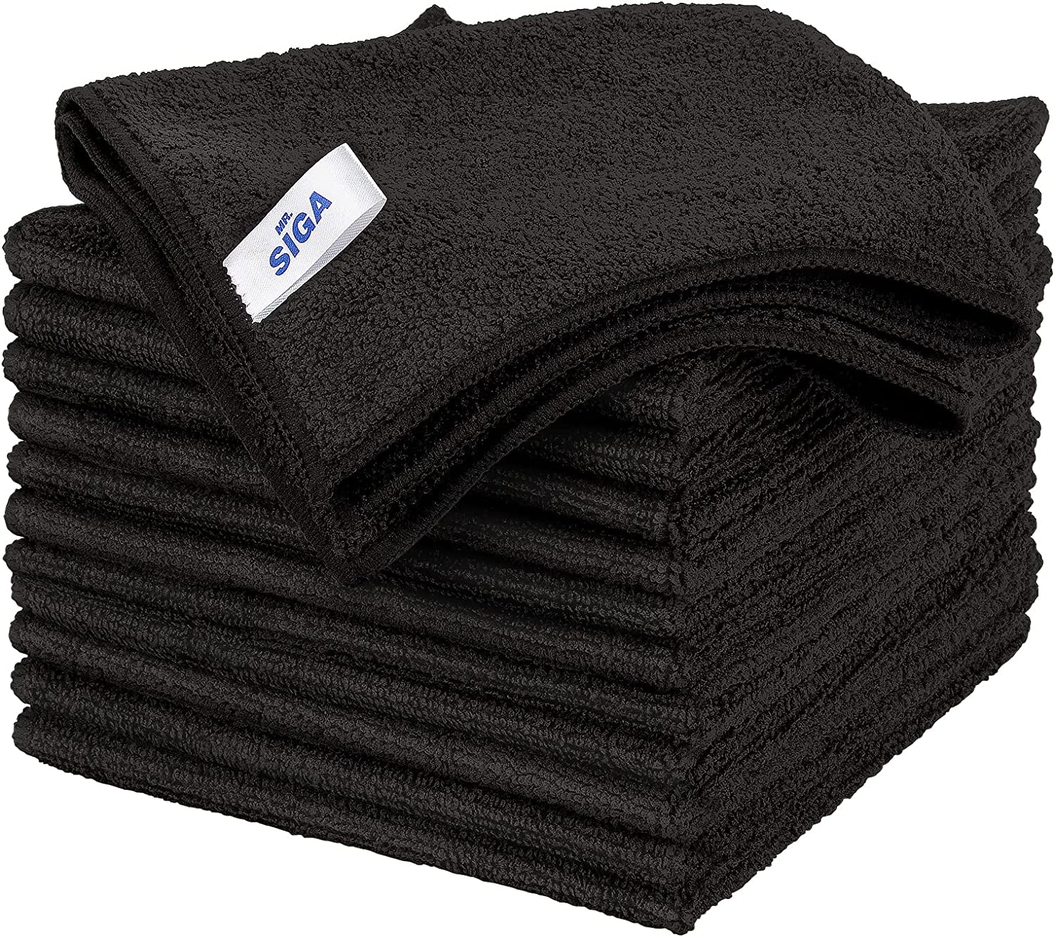 MR.SIGA Microfiber Cleaning Cloth, All-Purpose Microfiber Towels, Streak Free Cleaning Rags, Pack of 12, Black, Size 32 X 32 Cm(12.6 X 12.6 Inch)